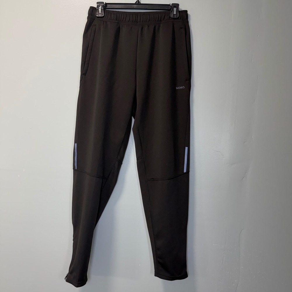 Skora Mens Qwick-Dry Running Pants Black Tapered Joggers Size M Zipper Cuffs